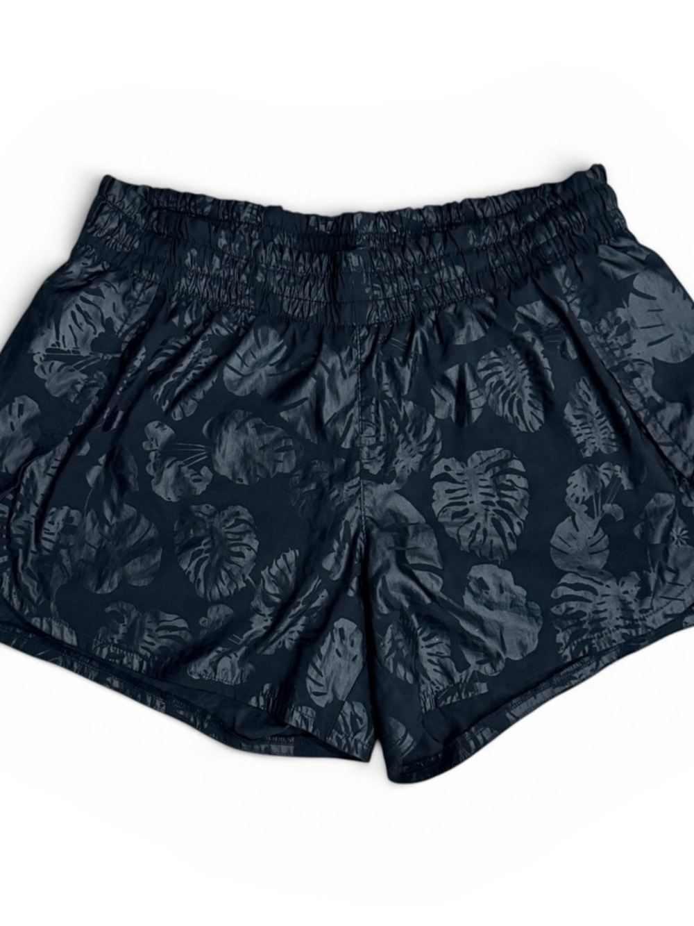 Athleta Black Tropical Print Running Shorts Lightweight Gym Size Medium